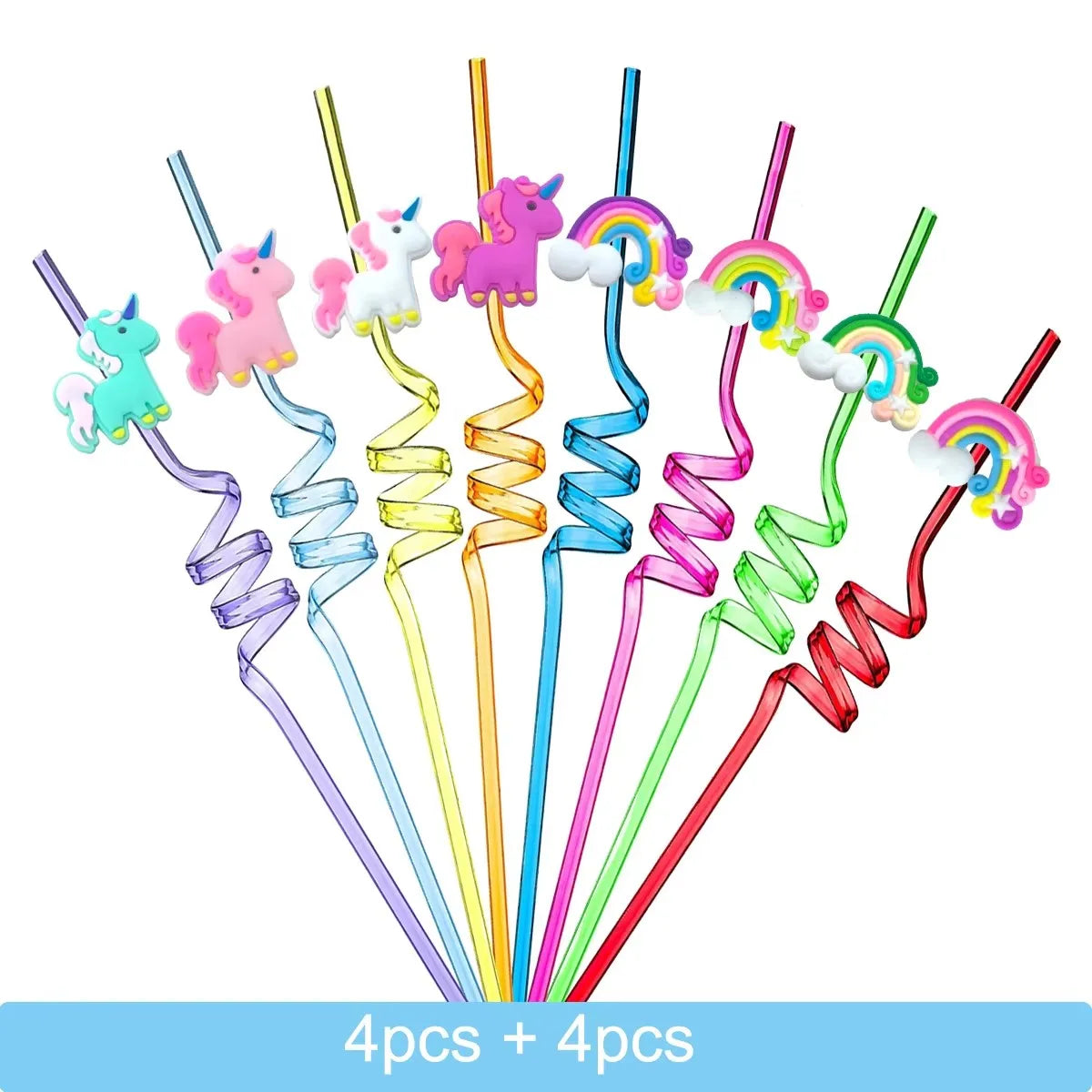 8-24PCS Curly Colored Reusable Children's Straws, Mermaid, Rainbow, Little Mary Straws For Princess Birthday Party Decorations
