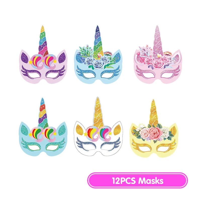 Unicorn Birthday Decoration Face Mask Gift Bags Tablecloth Unicorn Happy Birthday Balloons Candy Box Kids Birthday Party Favors