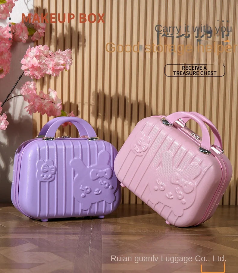 2024 New Cartoon Rabbit Children Suitcase Small Makeup Box ABS Travel Girls Hand Gift Mini Boarding Case Travel Rolling Luggage