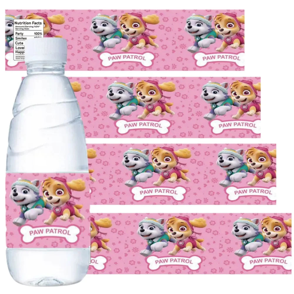 Paw Patrol Water Skye Bottle Stickers Label Pink Cartoon Anime Birthday Party Bottle Wraps Baby Shower Kids Girls Party Favor