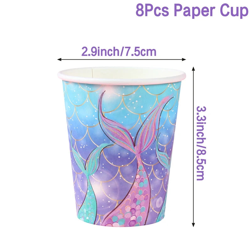 Little Mermaid Party Decoration Mermaid Disposable Tableware Happy 1st Birthday Party Decorations Kids Baby Shower Girl Supplies