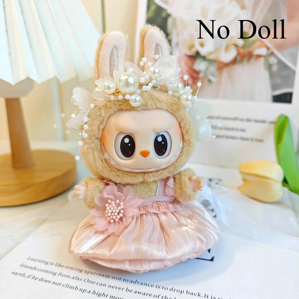Mini Plush Doll's Clothes Bud Skirt with Pearl Hair Accessory Labubu I II Idol Dolls Korea Kpop Doll DIY Clothing Gifts