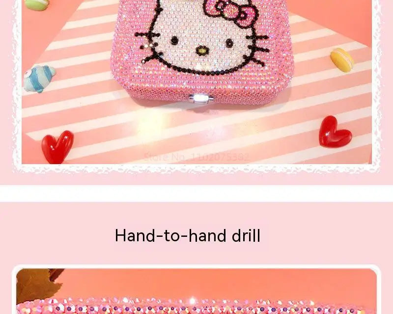Hello Kitty Creativity Jewelry Box Cartoon Anime Storage Box Jewelry Bag Earrings Necklace Storage Box Diamond Lock Gifts