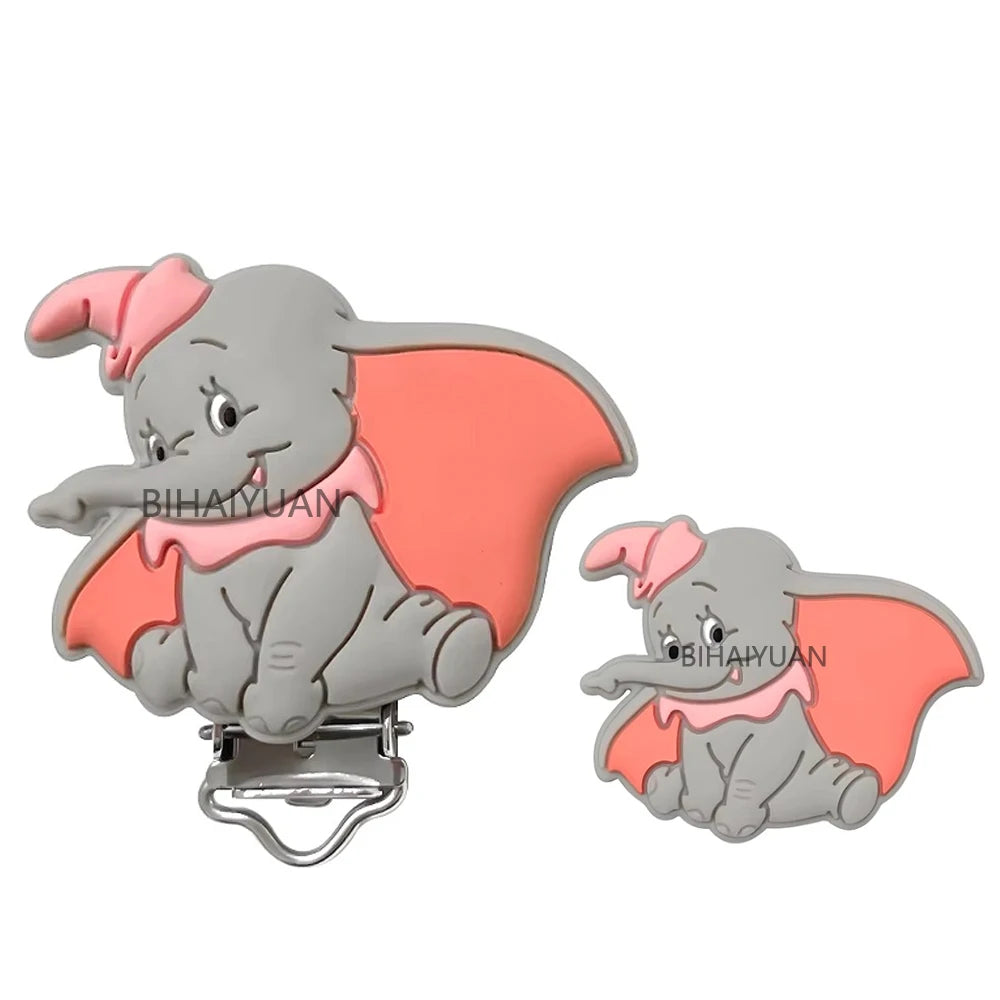 2pcs one set Moana Simba Dumbo marie cat Stitch 101dog Silicone clip Focal Beads Pacifier Chain Clips Toy Jewelry Accessories