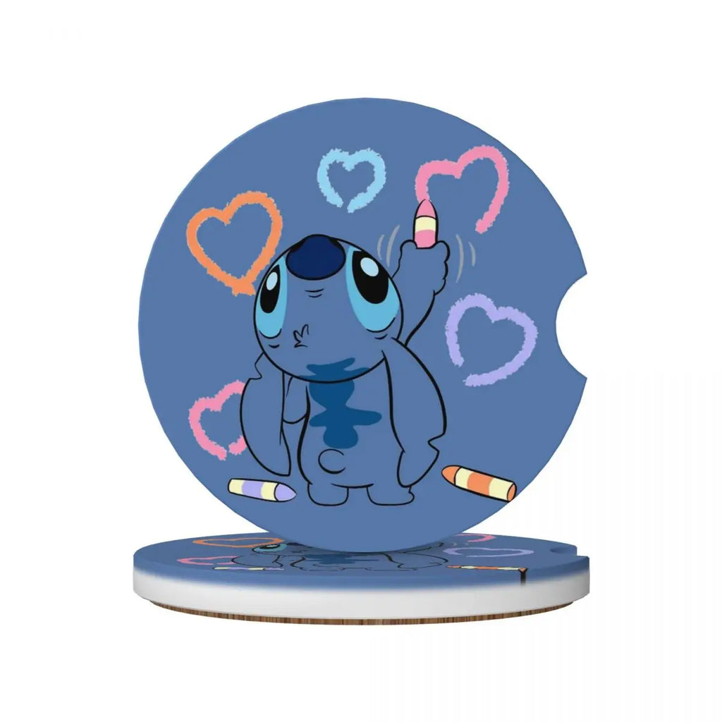 Kawaii Stitch Cartoon Car Cup Coaster 2PCS Universal Cup Holders Embedded in Ornaments Coaster Car Interior Accessories