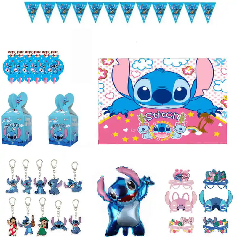 Stitch Decoration Birthday Girl Boy Tableware Set Tablecloth Candy Bag Foil Balloon Backdrop Kids Lilo and Stitch Party Supplies