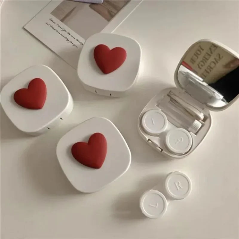 1PCS Women Mini Lovely Eyes Contact Lens Container Box Bag Travel Kit 2023 Girl Cute Heart Contact Lens Case Box with Mirror