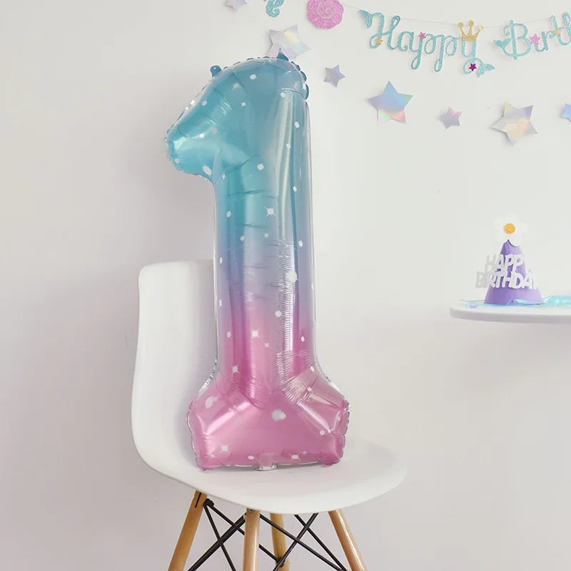 40inch Gradient Number 0-9 Foil Balloon Unicorn Mermaid Theme 1 2 3 4 5th Birthday Party Candy Color Number Foil Balloons