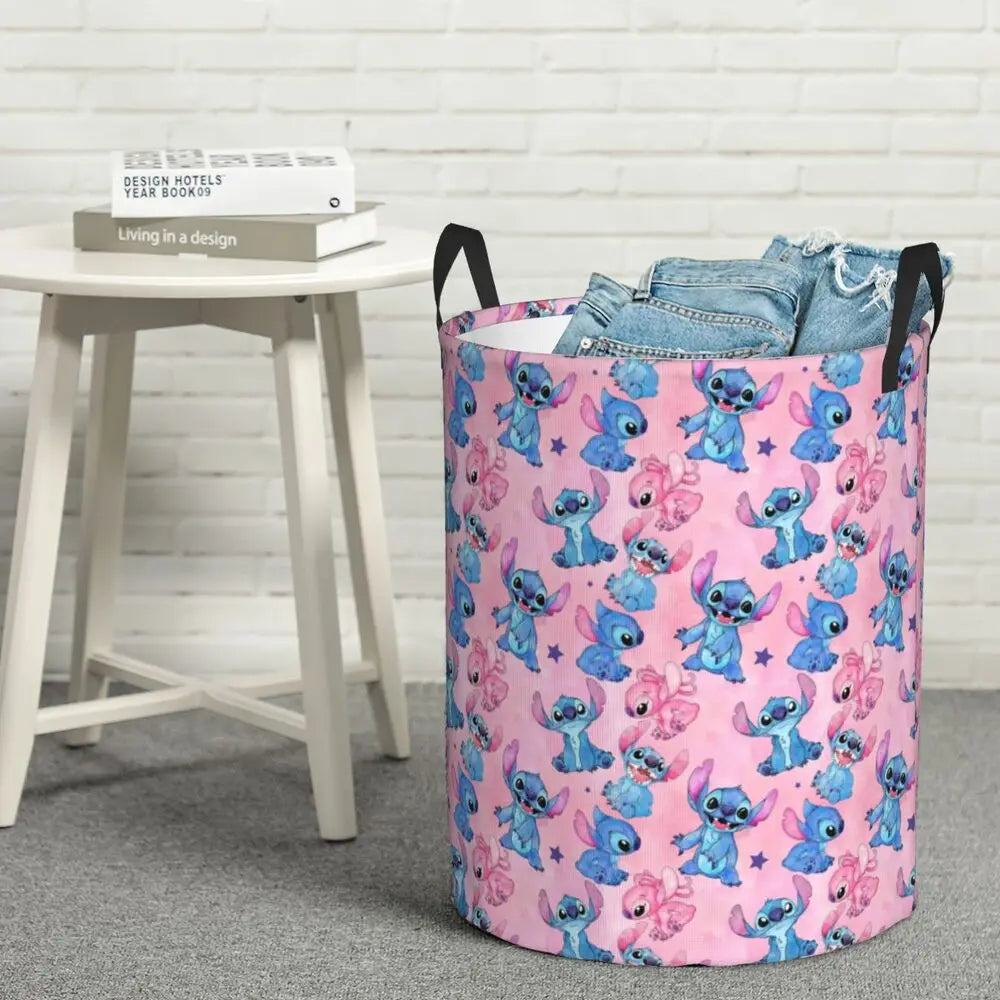 Customized SLilo And Stitch Cartoon Laundry Hamper Large Storage Basket Anime Kids Nursery Toy Organizer