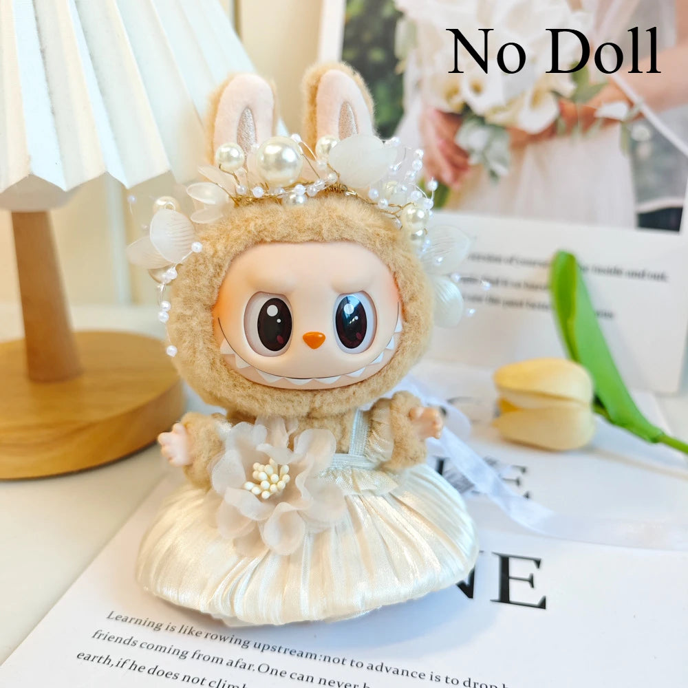 Mini Plush Doll's Clothes Bud Skirt with Pearl Hair Accessory Labubu I II Idol Dolls Korea Kpop Doll DIY Clothing Gifts