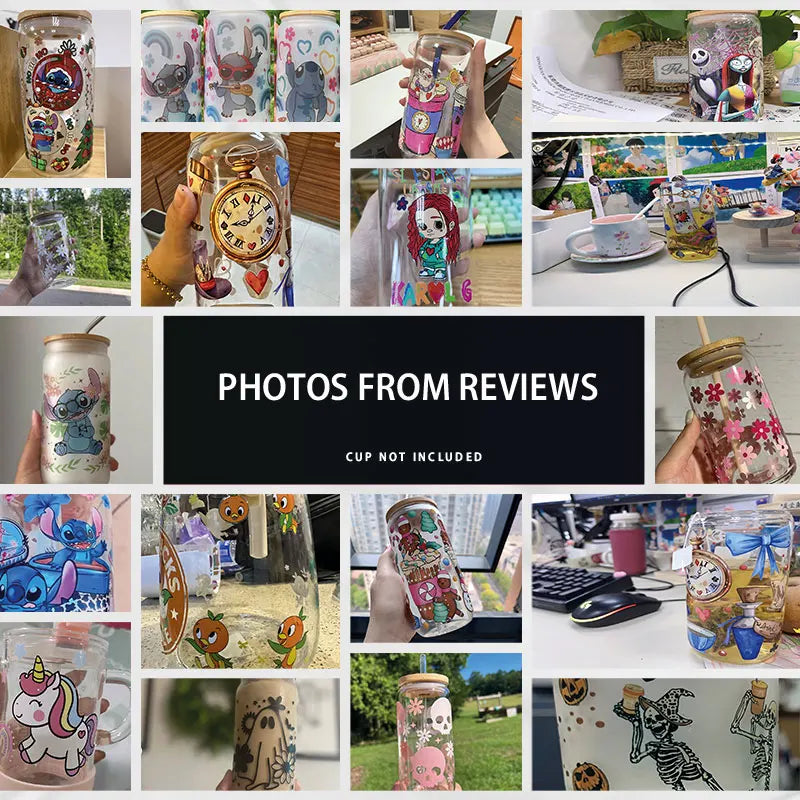 Stitch Christmas Love Sweet Glass Cup Decals Cup Wrap Sticker UV DTF Long-Lasting Adhesive Labels DIY Sticker Kits for Drinkware