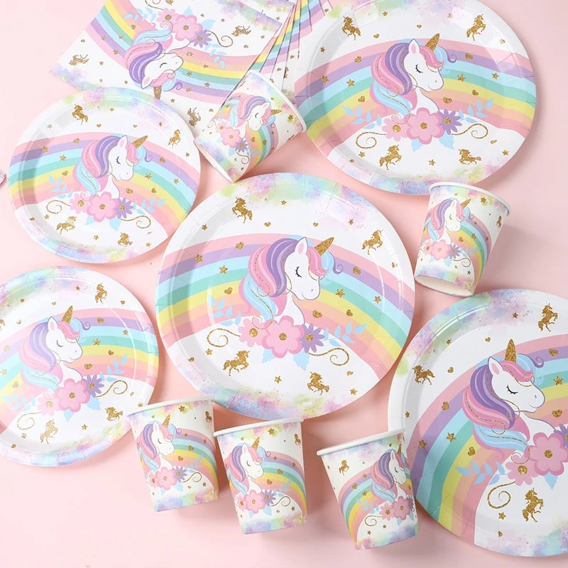 Unicorn Party Supplies Rainbow Unicorn Paper Plates Cups Napkin for Baby Shower First Girls Birthday Party Decorations