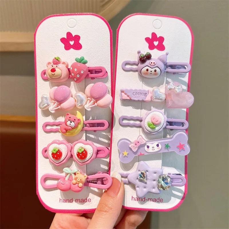Sanrio Kawaii Melody Cinnamoroll Headdress Cartoon Hair Clip Set Little Girl Charm Bangs Clip Hair Hairpins Hair Accessories