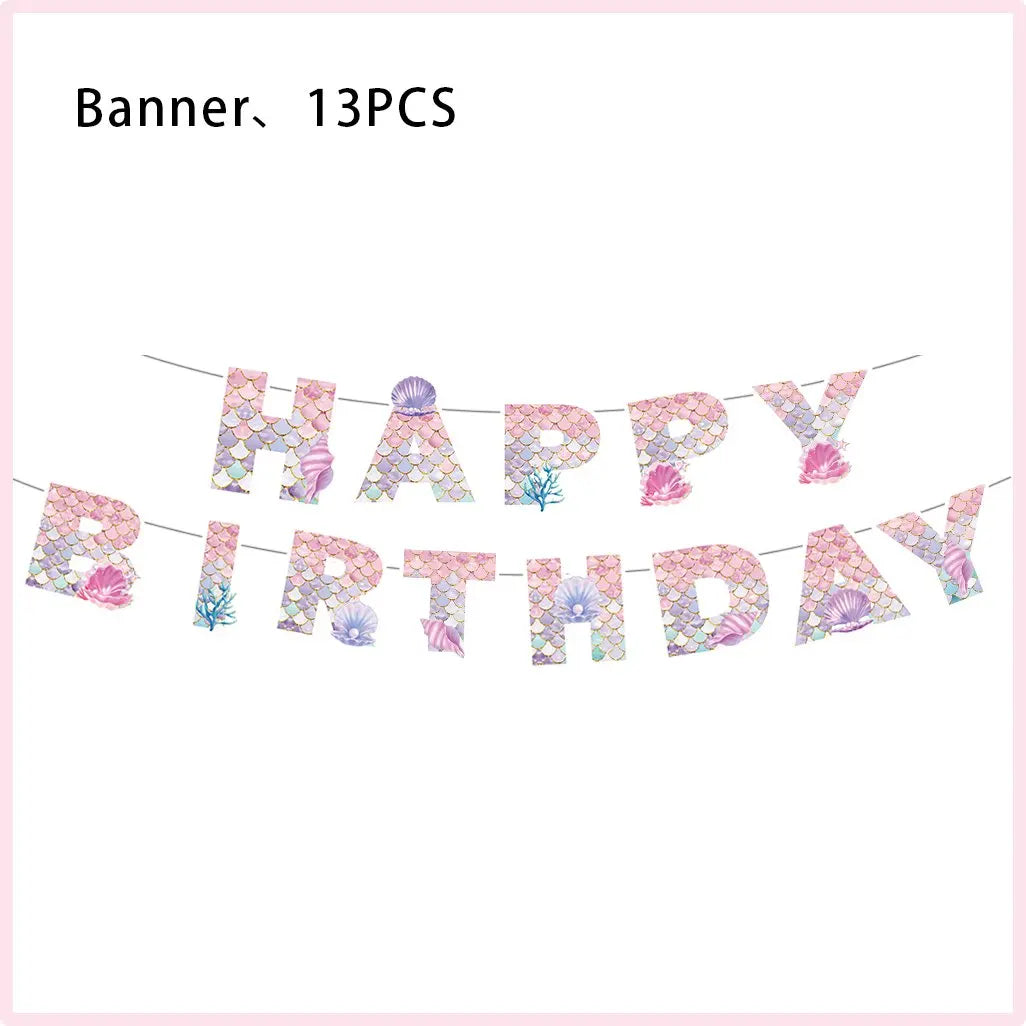 Mermaid Birthday Party Decorations Balloon Tableware Tablecloth Hanging Banner Party Decorations For Child Favors Supplies Kit