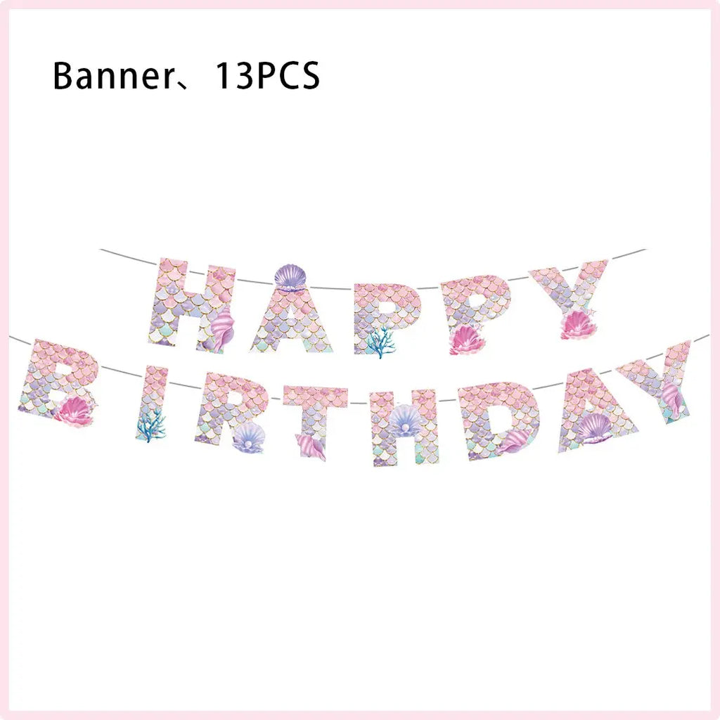 Mermaid Birthday Party Decorations Mermaid Theme Tableware Hanging Banner Candy Box Banner Party Decoration Supplies For Kids