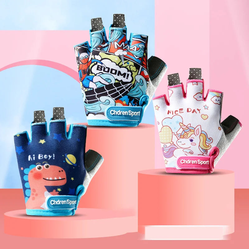 Children's Sports Fingerless Gloves Bicycle Boy Girl Cycling Anti-Wear Kids Roller Skating Training Exercise Protection Gloves