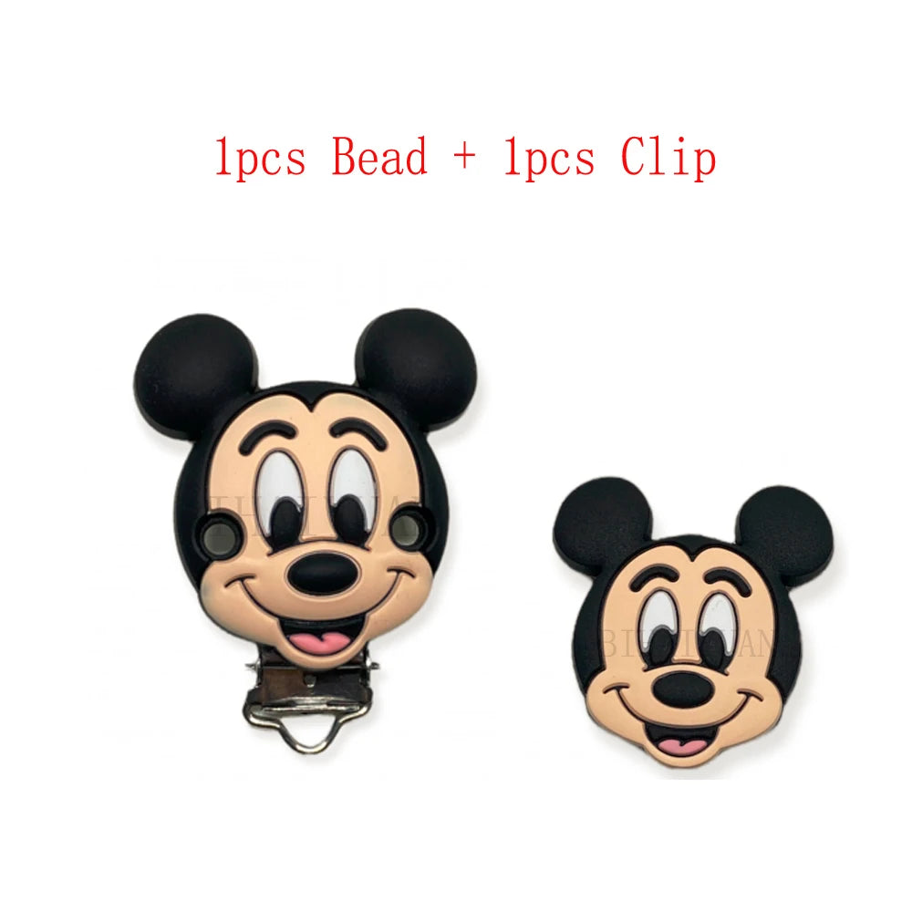 2pcs one set Moana Simba Dumbo marie cat Stitch 101dog Silicone clip Focal Beads Pacifier Chain Clips Toy Jewelry Accessories