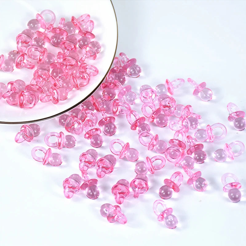 50pcs Mini Acrylic Blue Pink Pacifier Nipple Gender Reveal Table Scatter for Baby Shower Kids Birthday Party Decoration Supplies