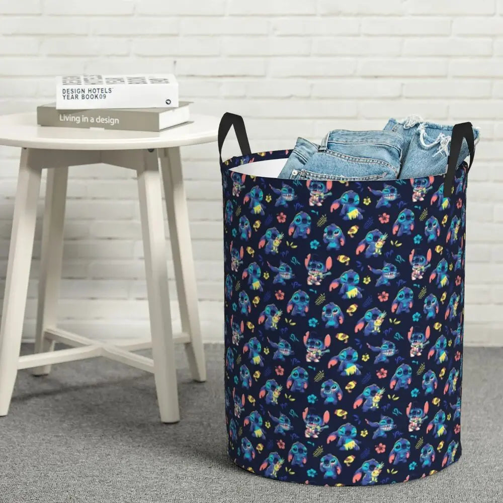 Customized SLilo And Stitch Cartoon Laundry Hamper Large Storage Basket Anime Kids Nursery Toy Organizer