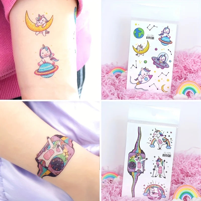 12 Sheets Glitter Mermaid Tattoo Stickers For Kids Cute Unicorn Temporary Tattoos Body Art Fake Tattoo Birthday Party Favors