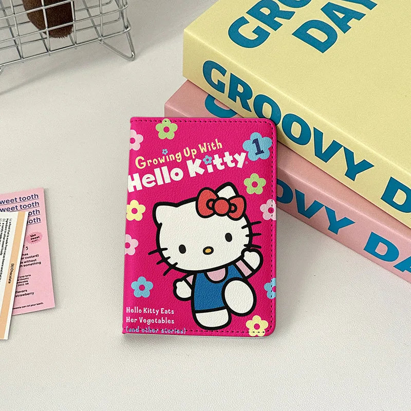 Sanrio Hello Kitty Travel Passport Cover Women Girls Passport Credit Card Holder PU Cartoon Organizer Case Passport Wallet Gift