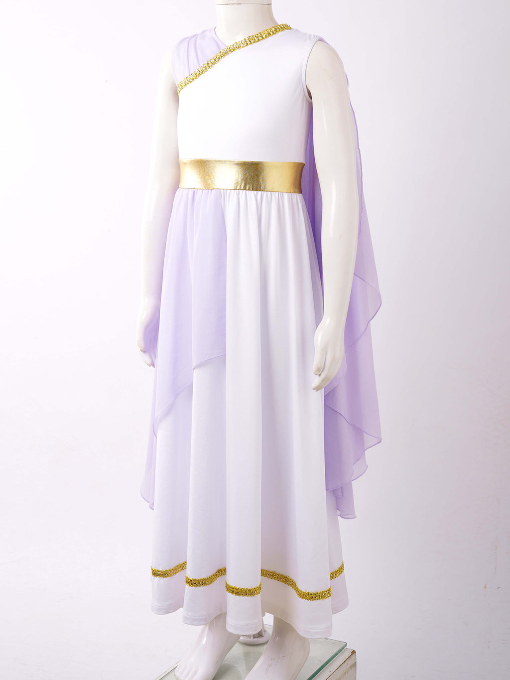 Kids Girls Ancient Greek Princess Toga Goddesses Costume Party Grecian Sleeveless Gown Dress Shawls Patchwork Flowy Tulle Dress