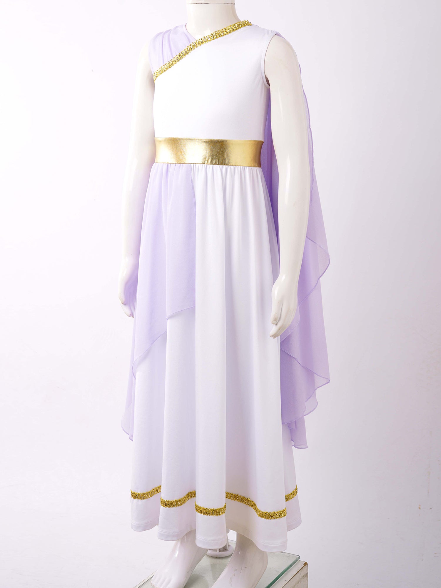 Kids Girls Ancient Greek Princess Toga Goddesses Costume Party Grecian Sleeveless Gown Dress Shawls Patchwork Flowy Tulle Dress