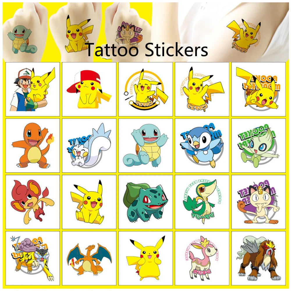 20Pcs/set Pokemon Pikachu Tattoo Stickers Cartoon Children's Temporary Tattoos Kids Girl Art Tattoos Birthday Gift