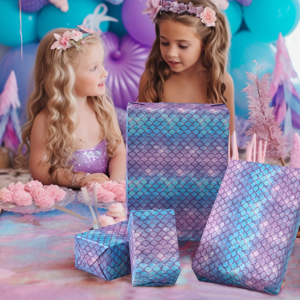 Mermaid DIY Gift Wrapping Paper Mermaid Theme Birthday Party Decor Kids Girl Baby Shower Wedding Party Gift Decor Supplies