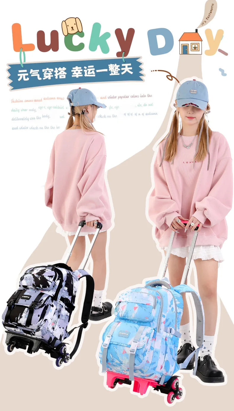 Kids School Backpack with Wheels Rolling Backpack for Girls Student Wheeled Backpack Trolley School Bag Travel Trolley Luggage