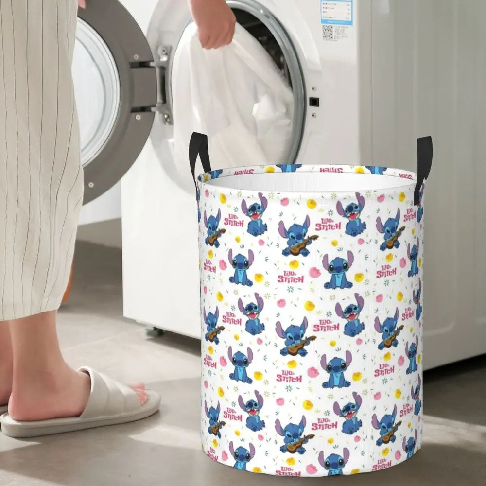 Customized SLilo And Stitch Cartoon Laundry Hamper Large Storage Basket Anime Kids Nursery Toy Organizer