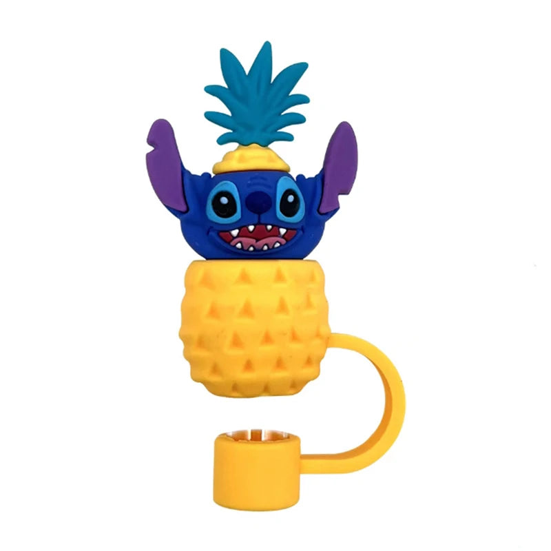 MINISO 10mm Straw Cap Stitch Kawaii Cute Student Anime Cartoon Cups Straw Sleeves Dust Plug Decorations Toys Boys Girls Gifts