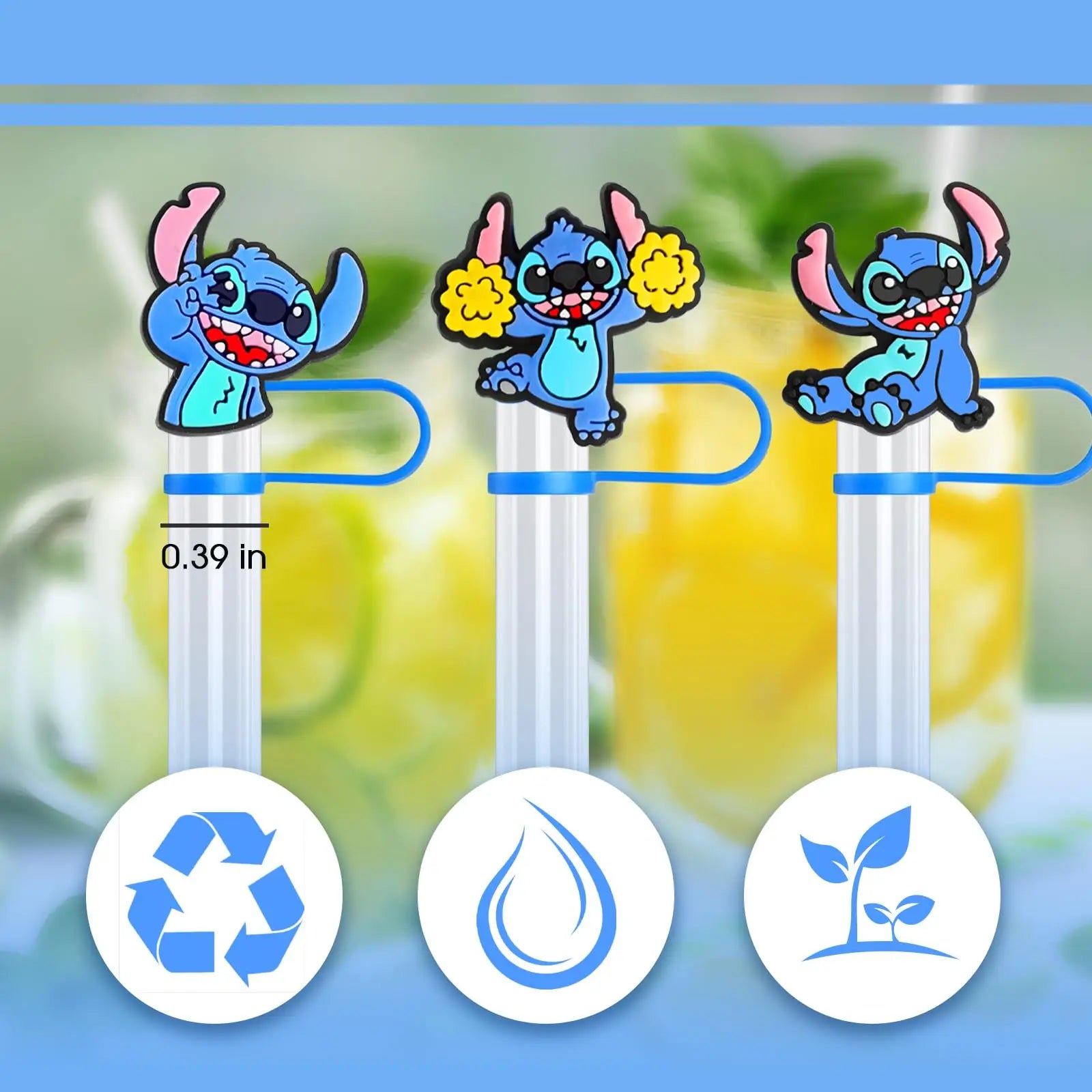 8pcs Lilo and Stitch Straw Cover Cap for Stanley Straw Topper Reusable Straw Tip Covers for Stanley Cup Accessories Party Decora