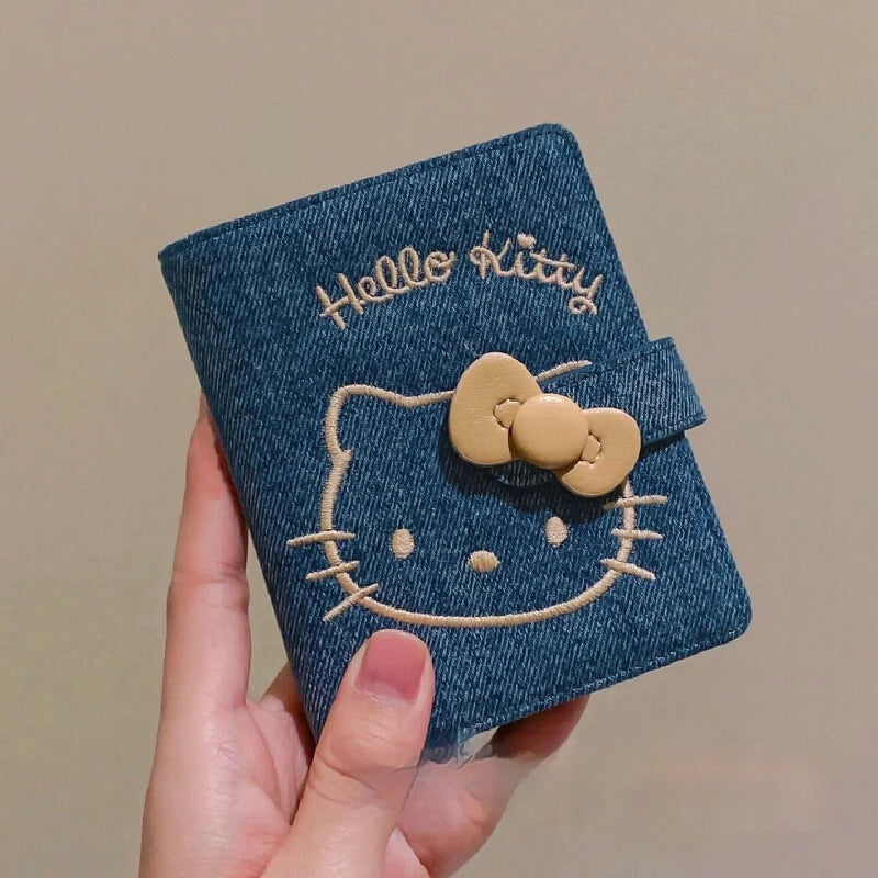 Cute Hello Kitty Denim Mini Portable Bag Cartoon Anime Embroidery Coin Card Passport Holder