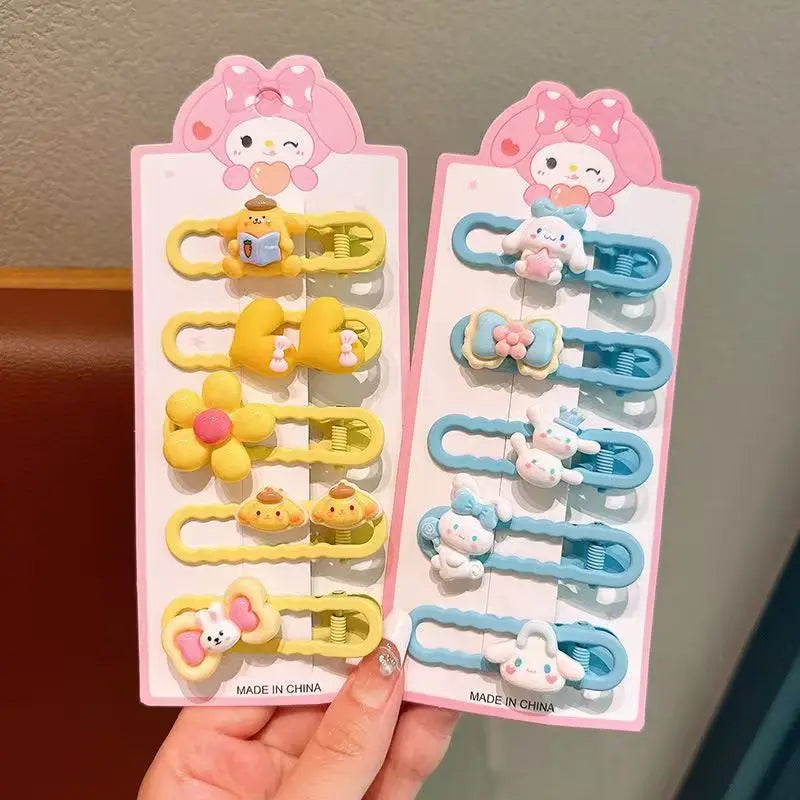 Sanrio Kids Hair Clips Set Cartoon Barrettes for Girls Soft Hairpins with 3D Charm Non-Slip Side Bangs Clips Hair Accessories