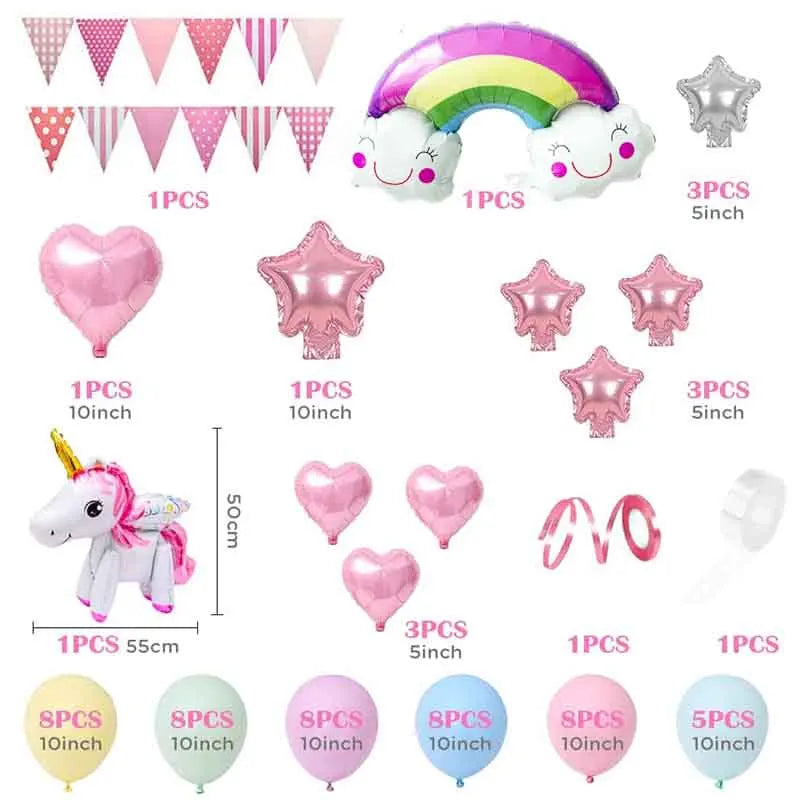 Unicorn Theme Party Decoration Balloon Garland Kit with 3D Unicorn Balloon For Baby Shower Macaron Party Happy Birthday Supplies