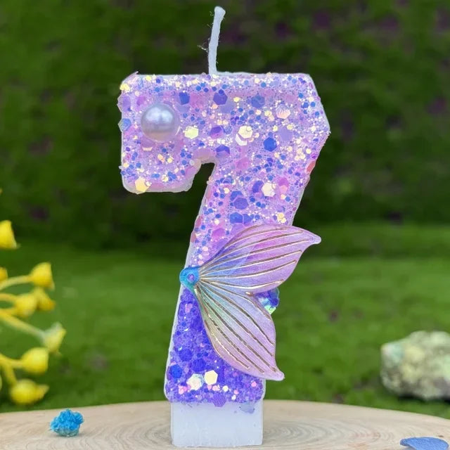 Purple Mermaid Tail Glitter 0-9 Number Candle Birthday Party Candle for Girls Cake Decoration