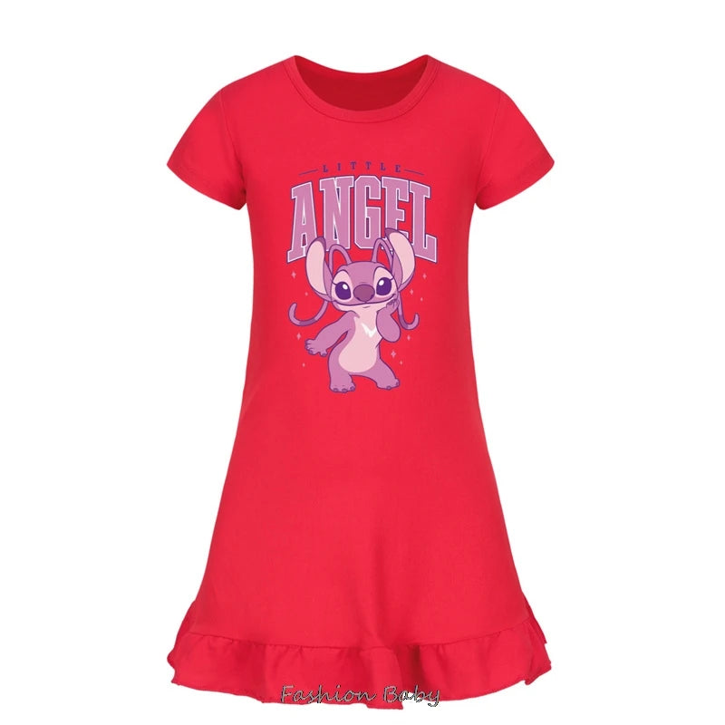 Hot Lilo And Stitch Cosplay Costumes Fashion Knee-Length Dresses Teenagers Cartoon Girl Pajamas Children Nightgown Girls Clothes