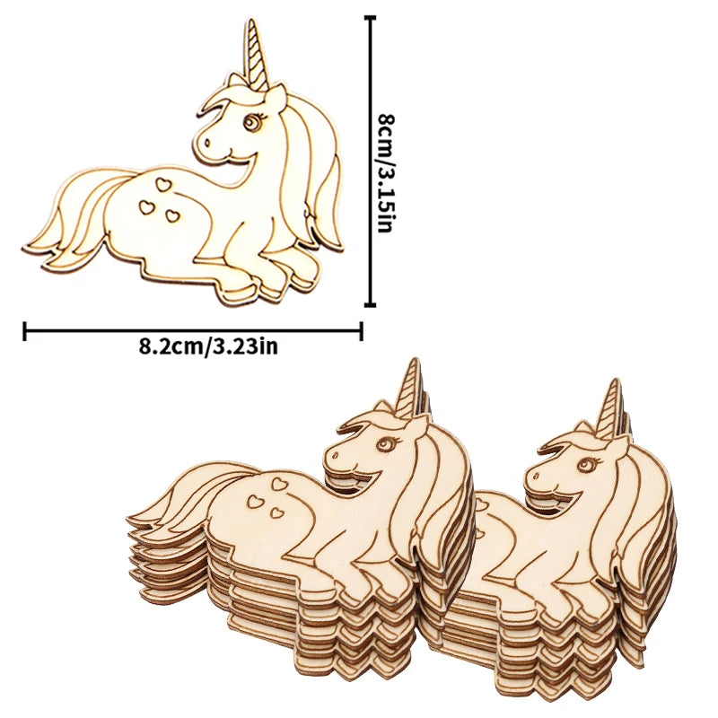 10pcs Unicorn Wooden Crafts DIY Painting Wood Slices Ornaments For Unicorn Birthday Party Decoration Kids DIY Gifts Supplies