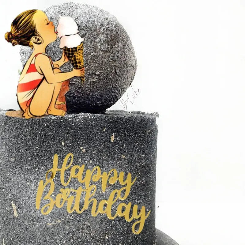 Ins Gold Happy Birthday Cake Toppers Birthday Girl Acrylic Kids Birthday Party Cake Topper Baby Shower Gift Dessert Decoration