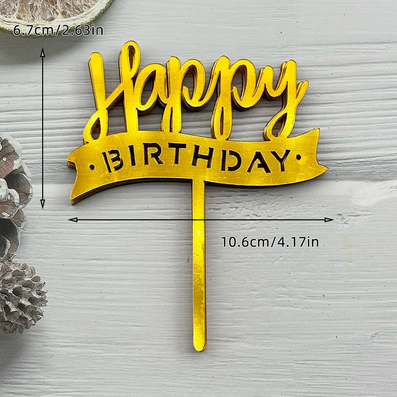 10 Pcs Acrylic Happy Birthday Cake Topper Pink Gold Silver Acrylic Kids Men Women Cake Decorations for Baby Shower Gift Supplies