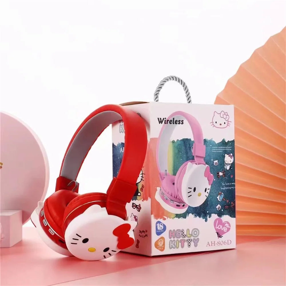 Sanrio Bluetooth Headphone Hello Kitty Wireless Headsets Cartoon Mic Foldable Lightweight Earphone for Phones Laptop Gift Pink