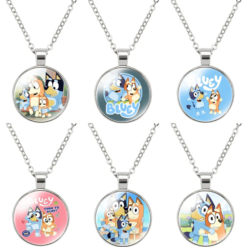 45Cm Bluey Circle Shape Necklace Bingo Family Pendant for Kids Cartoon Handmade Necklace Jewelry Birthday Gifts Toys
