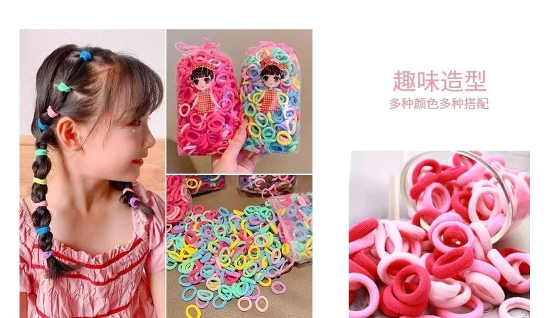 50/100/200PCS Colorful Basic Nylon Ealstic Hair Ties for Girls Ponytail Hold Scrunchie Rubber Band Kids Basic Hair Accessories