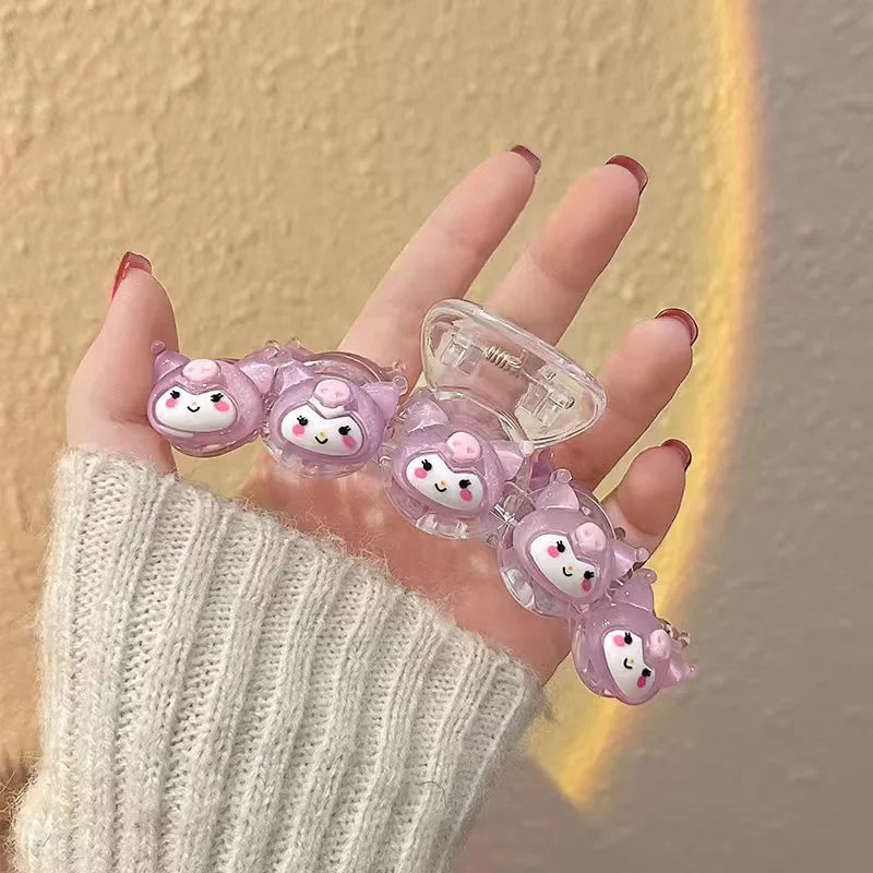 Sanrio Japanese Glitter Hair Claws Crystal Clear Ponytail Clips with Anime Charm Kawaii Hair Accessories Non-Slip Barrettes