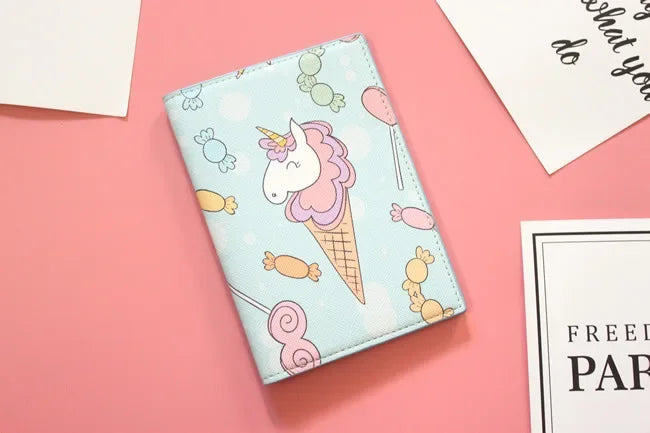 Lovely unicorn girl travel abroad passport bag protective cover waterproof  credit card holder minimalist wallet card wallet