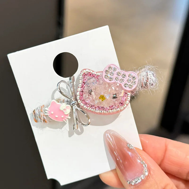 Sanrio Hello Kitty Girls Hair Clip Fashion Cartoon KT Cat Women Rhinestone Bow Hairpin Charm Girls Hair Accessories Gifts