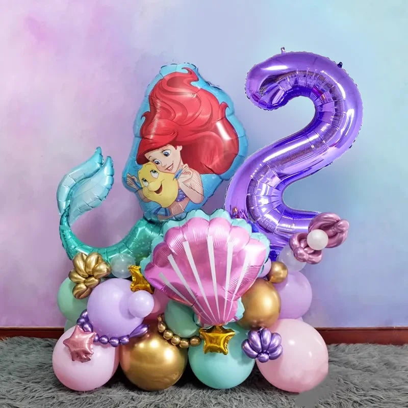 Mermaid Ariel Princess Birthday Party Decorations Disposable Tableware Plate Straw Cup Balloons Baby Shower Party Supplies