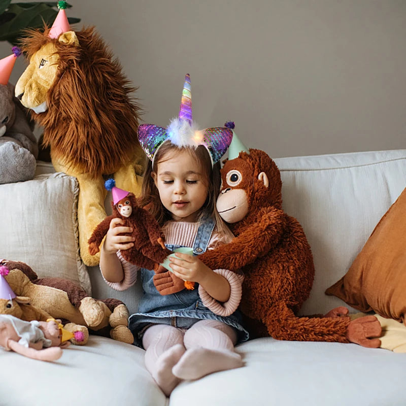 LED Light Unicorn Headband Kids Girl Birthday Cartoon Headwear Hair Accessories Rainbow Unicorn Theme Party Decoration Supplies