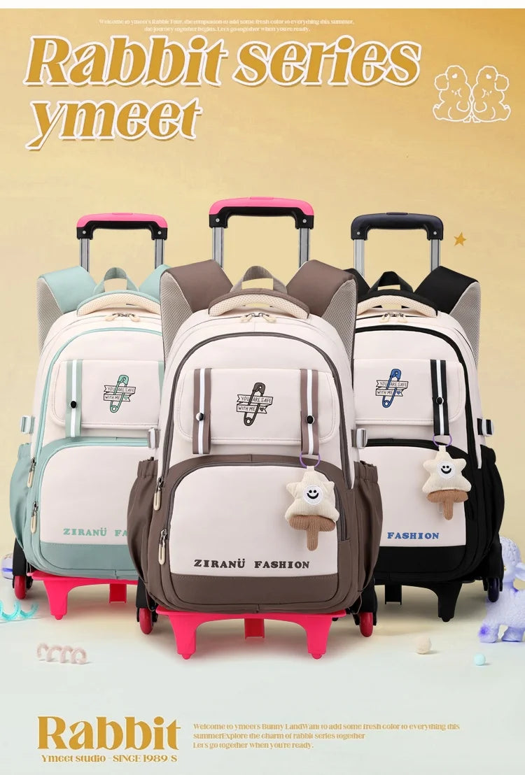 School Backpack with wheels Rolling Backpack for Girls Kids Student Wheeled Backpack Trolley School Bag Travel Trolley Luggage